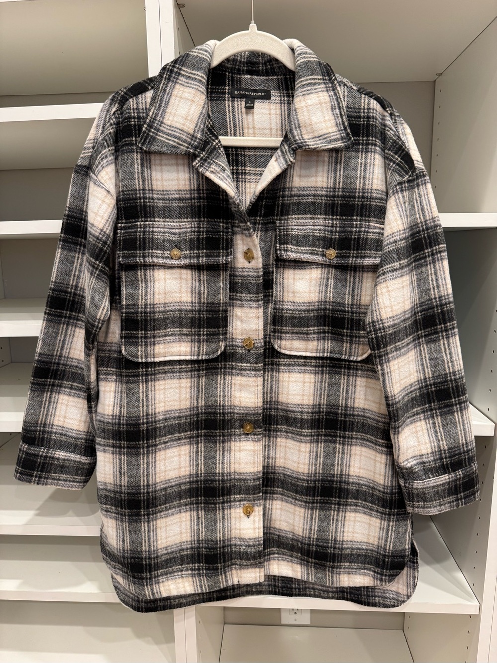 Banana Republic Plaid Flannel Shacket, Size Small